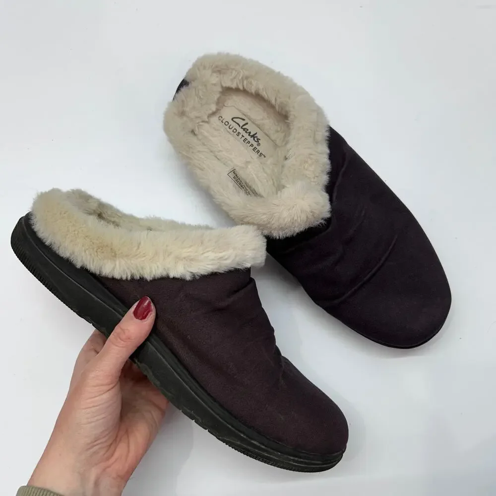 Clarks Faux Fur Clog Slipper 11 Purple Slip On Cozy - Picture 1 of 8